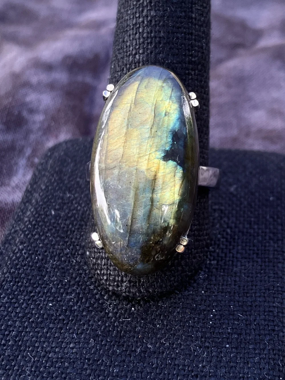 Labradorite Oval Ring in Stainless Steel